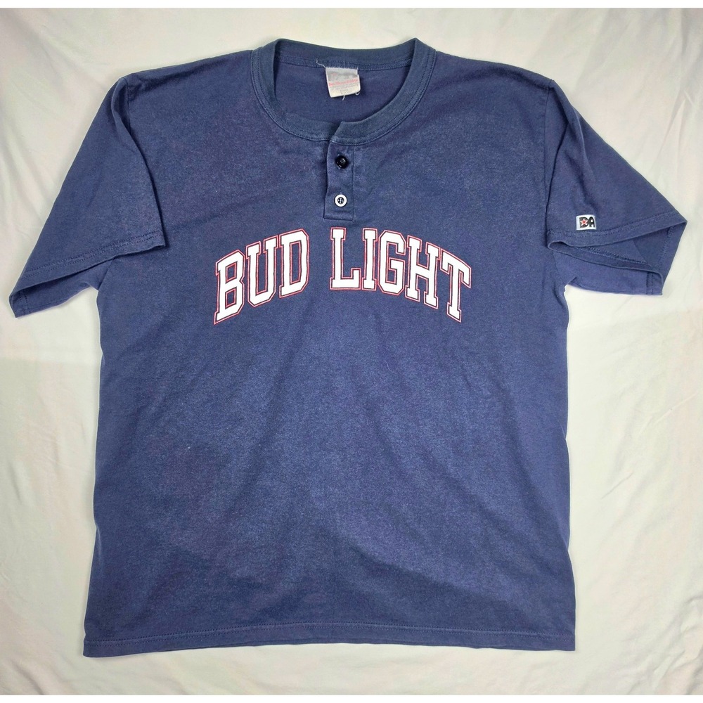 Bud Light Don Alleson Athletic Vintage Henley T Shirt Mens Large Navy Beer Retro